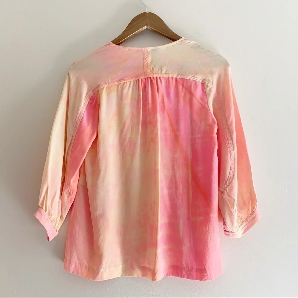 Diane Von Furstenberg Peach Tie Dye Silk New Cahil Blouse Sz 6 Summer Coastal